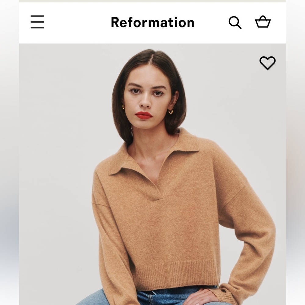 Reformation cashmere polo sweater, camel, small
